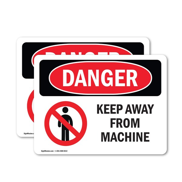 Signmission Keep Away From Machine Danger Sign, Vinyl Decal, 10in W x 7in L, 2PK OS-2PACK-DS-D-710-L-1379 - main